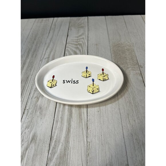 Cheddar & Swiss Cheese Appetizers Plates Oval White - Set Of 2 - Picture 3 of 9